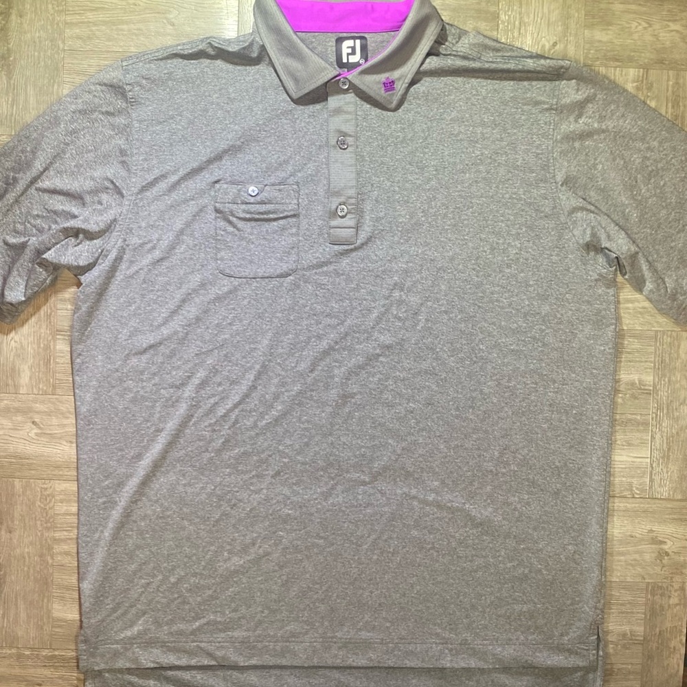 Foot Joy FJ Men's Golf Polo Performance Shirt -Purple/Gray w/ Crown - 2XL